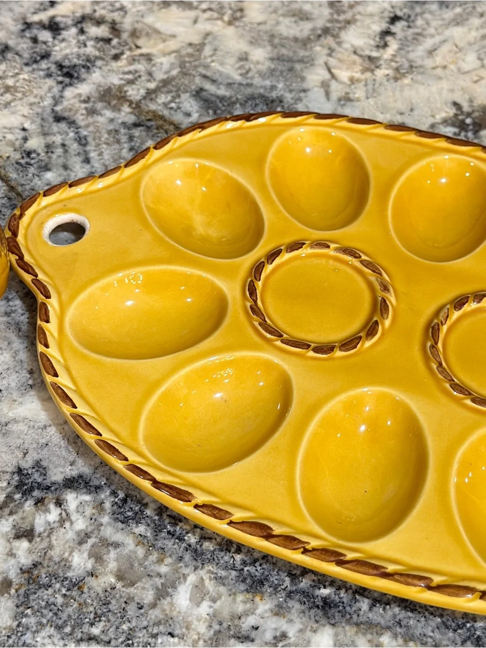 Vintage Yellow Ceramic Deviled Egg Serving Platter & salt & pepper shakers